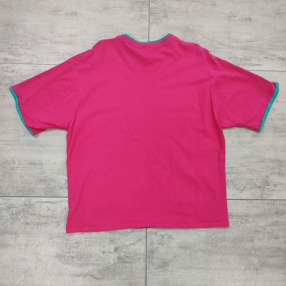 Vintage Hanes Her Way Pink Green Round Neck Short Sleeve Shirt Size XL - Picture 5 of 5